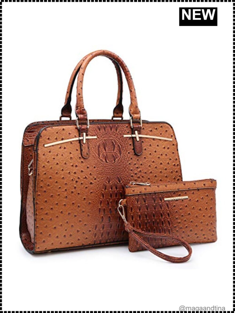 Vegan Leather Satchel Handbag Wallet Set 2pc Top Handle Shoulder Bag with